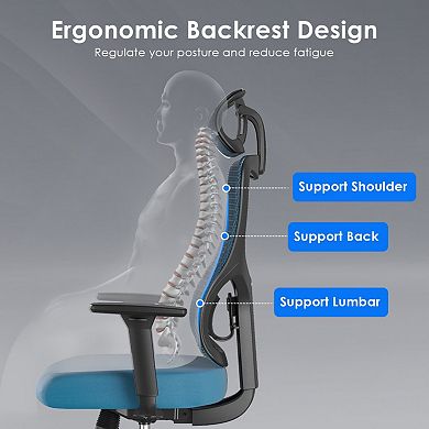 Ergonomic Mesh Office Chair with Adjustable Lumbar Support & Headrest, 3D Armrest for Office, Study