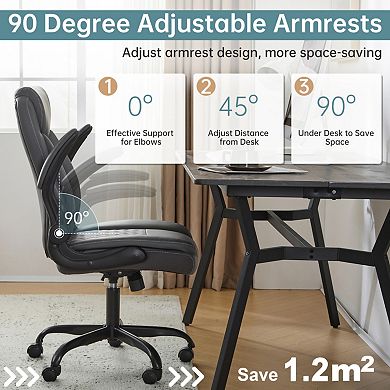 PU Leather Ergonomic Office Chair with Lumbar Support,Flip-Up Armrests,Pocket Spring Seat for Office