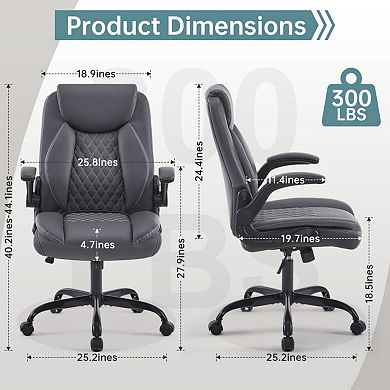 PU Leather Ergonomic Office Chair with Lumbar Support,Flip-Up Armrests,Pocket Spring Seat for Office