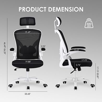 Ergonomic Office Chair with Adjustable Lumbar & Headrest, Mesh Desk Chair for Office, Study