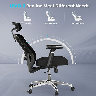 Ergonomic Desk Chair, Mesh Computer Chair with 3D Armrest Adjustable Headrest for Office Study