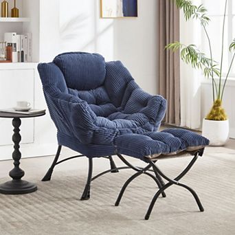 Lounge Accent Chair with Ottoman, Ergonomic Soft PP Cotton, Side Pocket for Living Room/Bedroom