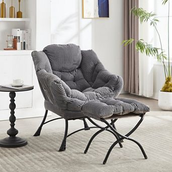 Lounge Accent Chair with Ottoman, Ergonomic Soft PP Cotton, Side Pocket for Living Room/Bedroom