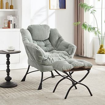 Lounge Accent Chair with Ottoman, Ergonomic Soft PP Cotton, Side Pocket for Living Room/Bedroom