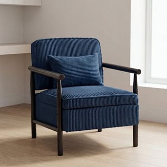 Accent Chair with Storage and Cushion, Wood Frame Reading Armchair for Living Room Bedroom