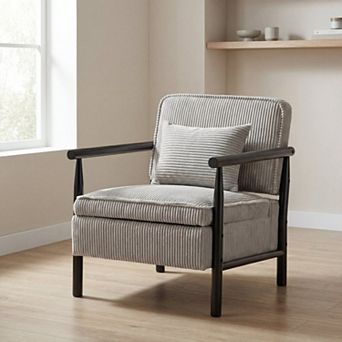 Accent Chair with Storage and Cushion, Wood Frame Reading Armchair for Living Room Bedroom