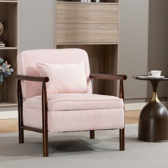 Accent Chair with Storage and Cushion, Wood Frame Reading Armchair for Living Room Bedroom