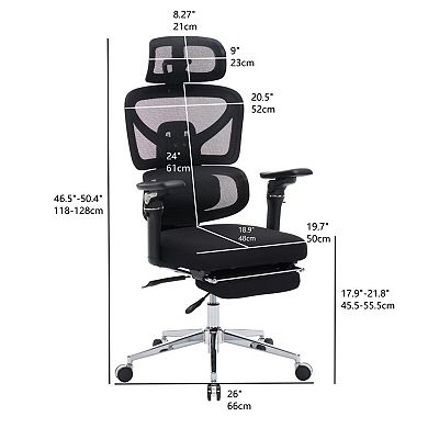 Ergonomic Mesh Office Chair, Adjustable Backrest, 6D Armrests & 3D Lumbar Support for Office Study