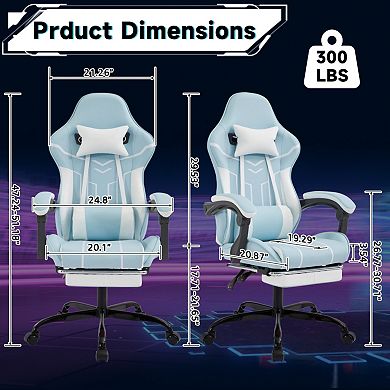 Ergonomic Gaming Office Chair with Lumbar Support, Adjustable Backrest & Footrest - 330lb Capacity