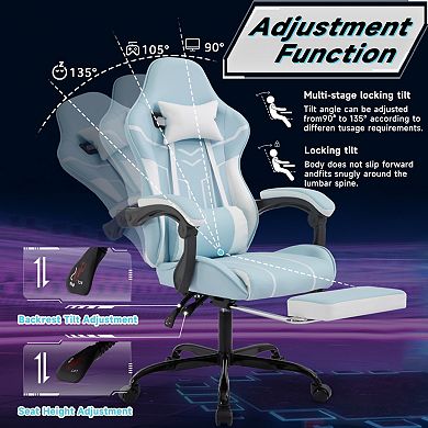 Ergonomic Gaming Office Chair with Lumbar Support, Adjustable Backrest & Footrest - 330lb Capacity