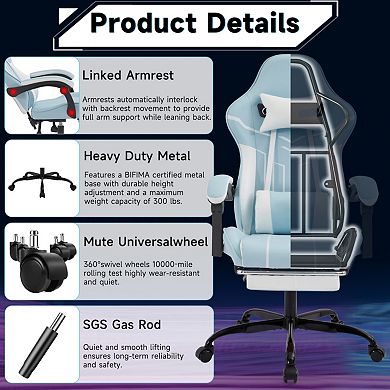 Ergonomic Gaming Office Chair with Lumbar Support, Adjustable Backrest & Footrest - 330lb Capacity