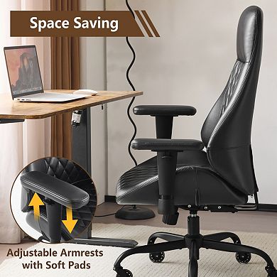 PU Leather Ergonomic Office Chair, Adjustable Height, Lumbar Support, for Home Office Workers