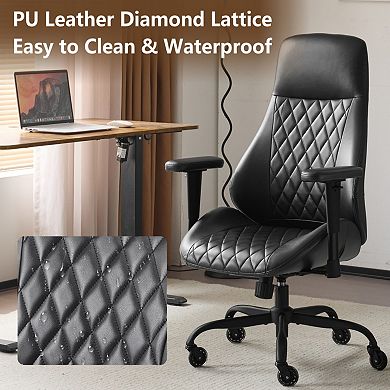 PU Leather Ergonomic Office Chair, Adjustable Height, Lumbar Support, for Home Office Workers