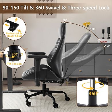 PU Leather Ergonomic Office Chair, Adjustable Height, Lumbar Support, for Home Office Workers