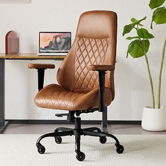 PU Leather Ergonomic Office Chair, Adjustable Height, Lumbar Support, for Home Office Workers