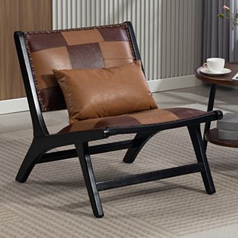Mid Century Modern Accent Chair, Wood Frame, Ergonomic Curved Back, for Living Room Bedroom Balcony