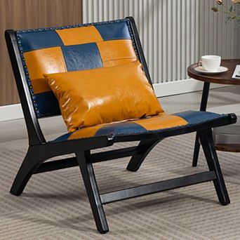 Mid Century Modern Accent Chair, Wood Frame, Ergonomic Curved Back, for Living Room Bedroom Balcony