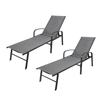 Clihome 2 pc Adjustable Metal Outdoor Patio Chaise Lounge with Lumbar Pillow