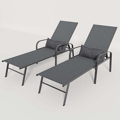 Clihome 2-Piece Adjustable Metal Outdoor Patio Chaise Lounge with Lumbar Pillow