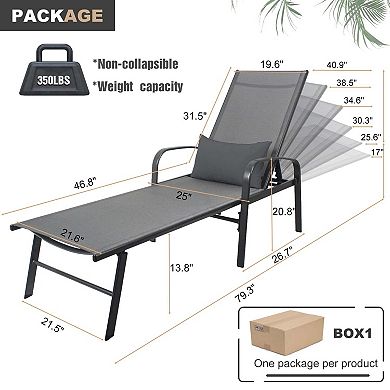 Clihome 2-Piece Adjustable Metal Outdoor Patio Chaise Lounge with Lumbar Pillow