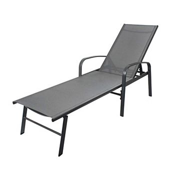 Clihome Gray Metal Adjustable Outdoor Chaise Lounge Recliner Patio Lounge Chair with Lumbar Pillow