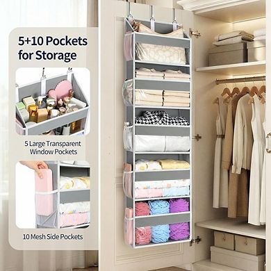 Over Door Hanging Organizer with 5 Large and 10 Side Pockets set of 2