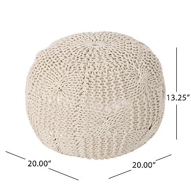 GOODSILO Knitted Cotton Round Pouf Ottoman Floor Cushion Stylish Home Accent