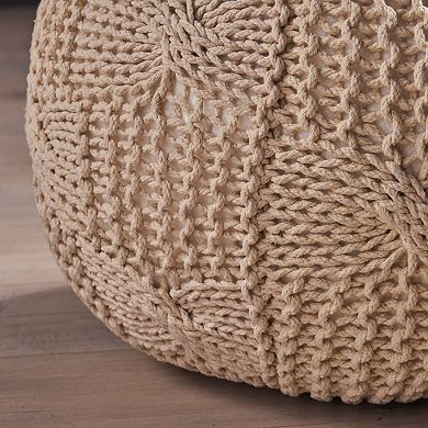 GOODSILO Knitted Cotton Round Pouf Ottoman Floor Cushion Stylish Home Accent