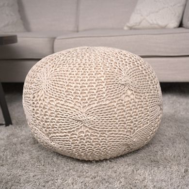 GOODSILO Knitted Cotton Round Pouf Ottoman Floor Cushion Stylish Home Accent