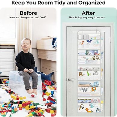 Over Door Animal Alphabet Organizer with 5 Hanging Shelves for Storage set of 2