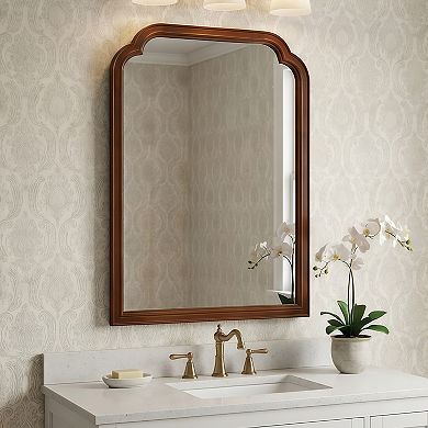 Dark Walnut 20 x 30 in. Solid Wood Framed Rounded Corner Bathrrom Wall Mounted Mirror