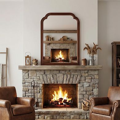 Dark Walnut 20 x 30 in. Solid Wood Framed Rounded Corner Bathrrom Wall Mounted Mirror