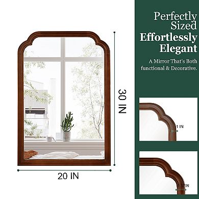 Dark Walnut 20 x 30 in. Solid Wood Framed Rounded Corner Bathrrom Wall Mounted Mirror