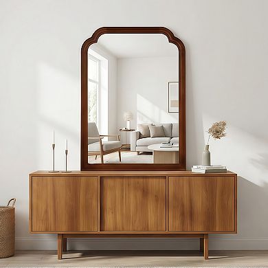 Dark Walnut 20 x 30 in. Solid Wood Framed Rounded Corner Bathrrom Wall Mounted Mirror