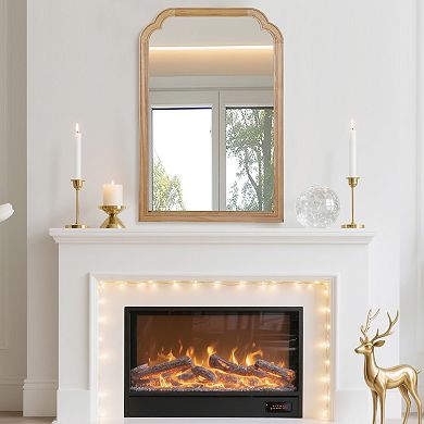 Natural 20 x 30 in. Solid Wood Framed Rounded Corner Bathrrom Wall Mounted Mirror