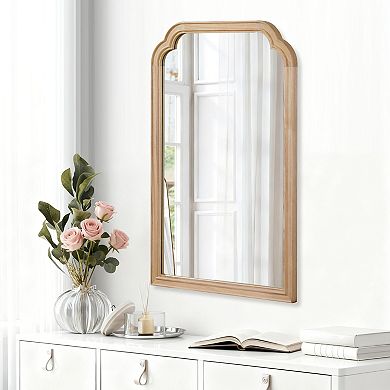Natural 20 x 30 in. Solid Wood Framed Rounded Corner Bathrrom Wall Mounted Mirror