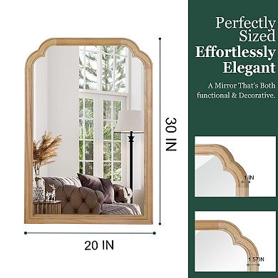 Natural 20 x 30 in. Solid Wood Framed Rounded Corner Bathrrom Wall Mounted Mirror