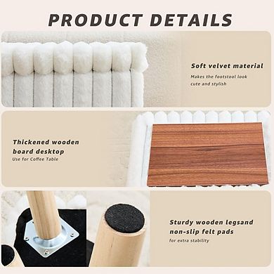Faux Fur Storage Ottoman, Padded Seat, Wood Tray, Multi-Use Footstool