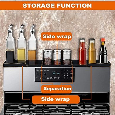 30-Inch Silicone Magnetic Stove Shelf Spice Rack Organizer, 3 Sections
