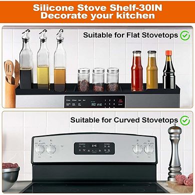 30-Inch Silicone Magnetic Stove Shelf Spice Rack Organizer, 3 Sections