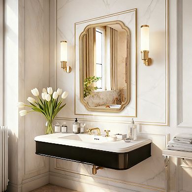 Natural 24 x 36 in. Solid Wood Framed Rounded Corner Bathrrom Wall Mounted Mirror