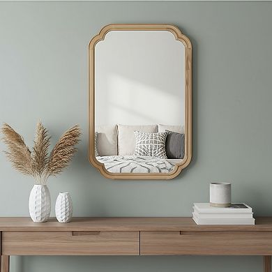 Natural 24 x 36 in. Solid Wood Framed Rounded Corner Bathrrom Wall Mounted Mirror