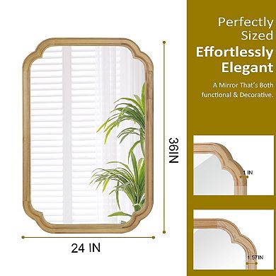 Natural 24 x 36 in. Solid Wood Framed Rounded Corner Bathrrom Wall Mounted Mirror