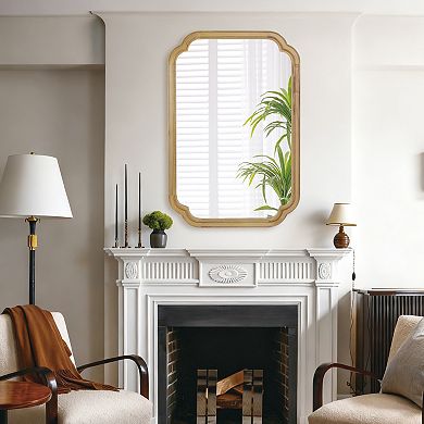 Natural 24 x 36 in. Solid Wood Framed Rounded Corner Bathrrom Wall Mounted Mirror