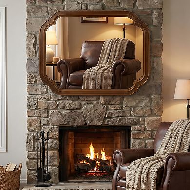 Dark Walnut 24 x 36 in. Solid Wood Framed Rounded Corner Bathrrom Wall Mounted Mirror