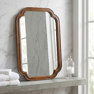 Dark Walnut 24 x 36 in. Solid Wood Framed Rounded Corner Bathrrom Wall Mounted Mirror