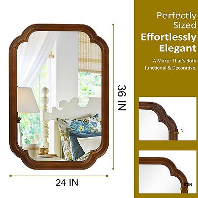 Dark Walnut 24 x 36 in. Solid Wood Framed Rounded Corner Bathrrom Wall Mounted Mirror