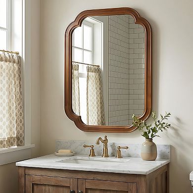 Dark Walnut 24 x 36 in. Solid Wood Framed Rounded Corner Bathrrom Wall Mounted Mirror