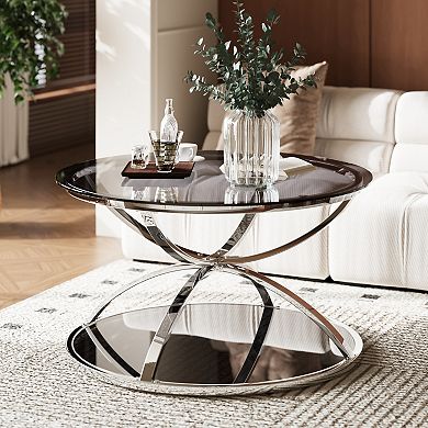 GOODSILO 2-Tier Modern Round Glass Coffee Table for Living Room Bedroom Office