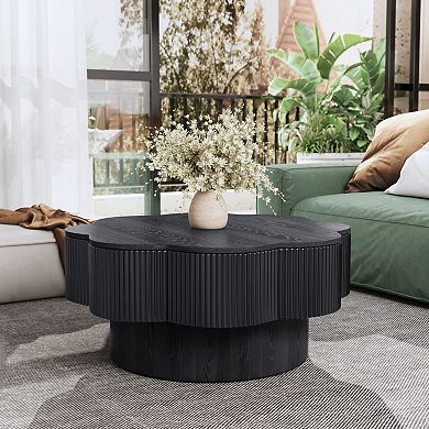 GOODSILO Modern Flower Shaped Coffee Table with Storage, Wood Veneer Top, Easy Assembly